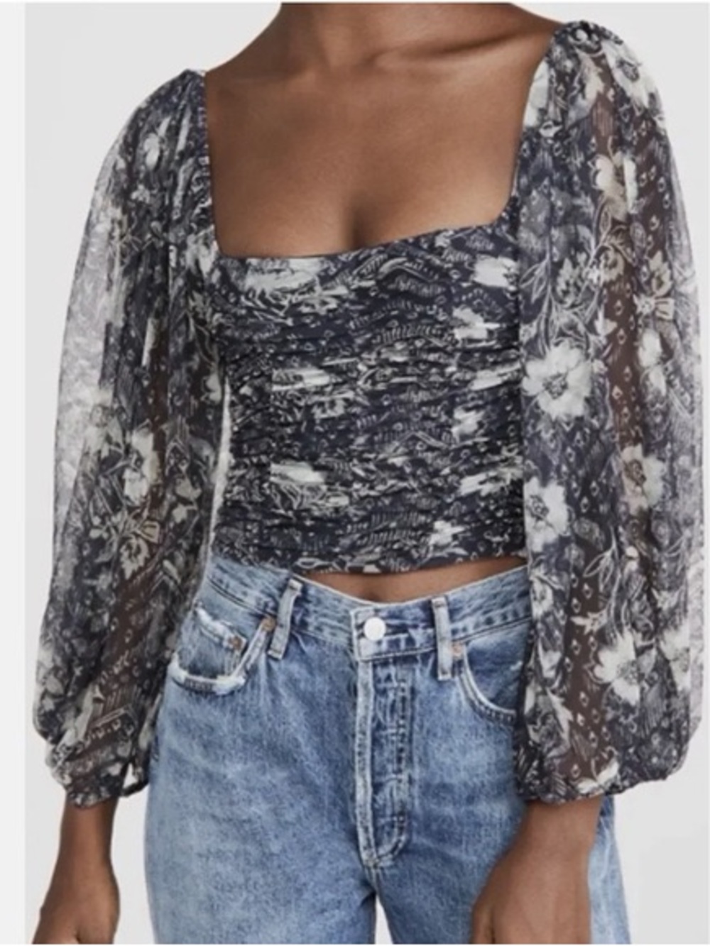 Free People Lilia Top in Navy Floral